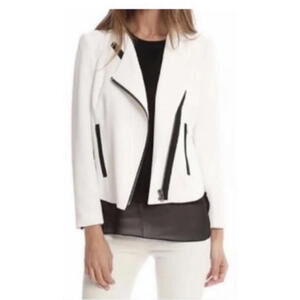 Helmut Lang Women’s Size US 8 Ivory Sugar Moto Jacket w/Asymmetrical Zipper